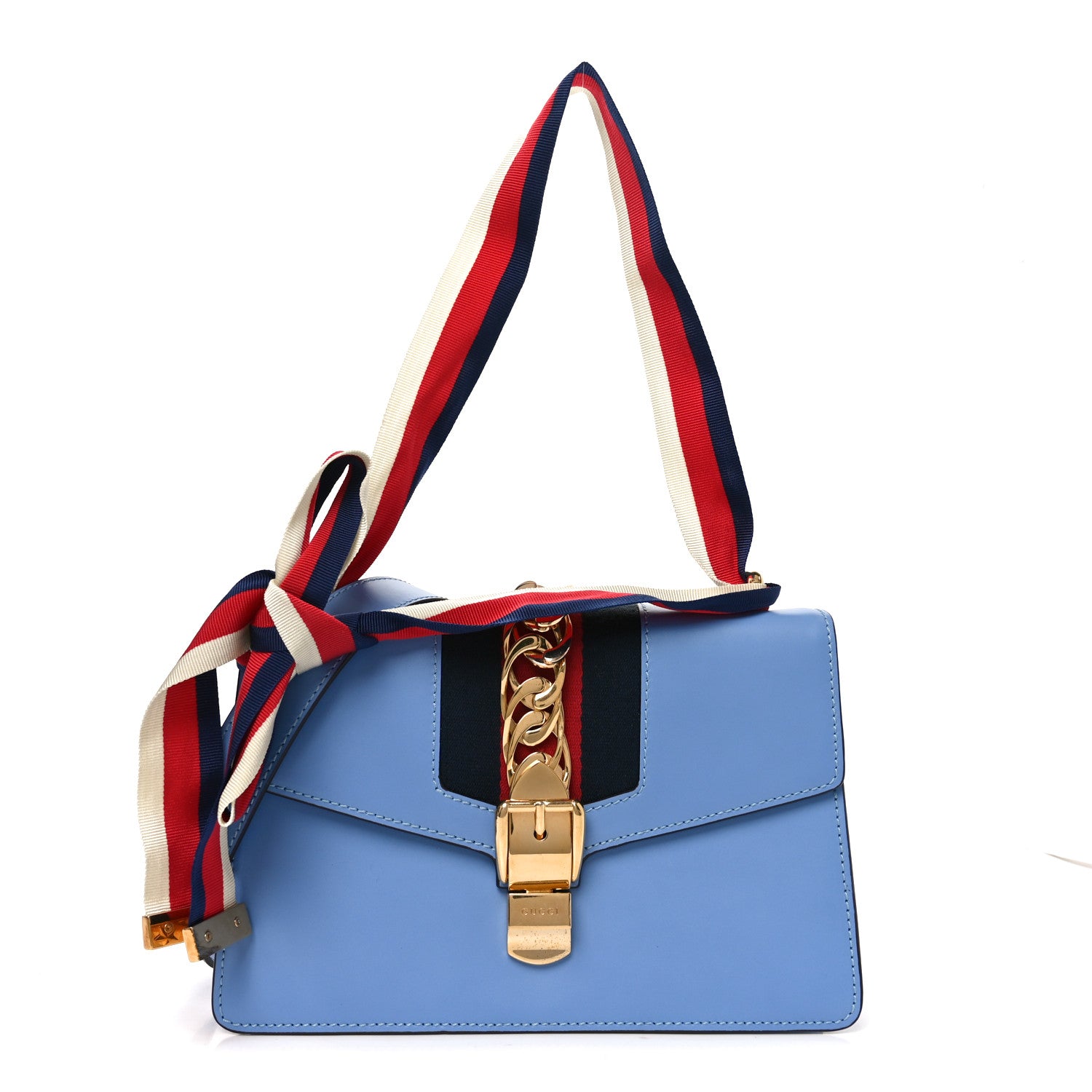 Gucci Calfskin Small Sylvie Shoulder Bag Clear Sky Blue 1 of 10