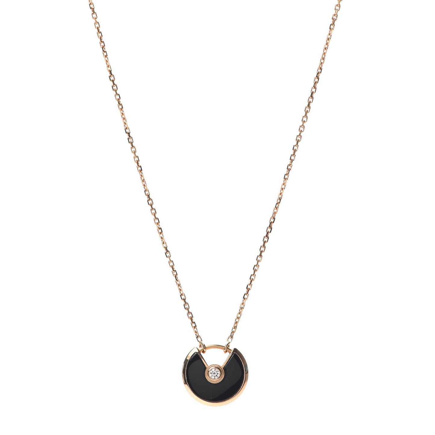 18K Pink Gold Diamond Black Onyx XS Amulette de Cartier Pendant Necklace
