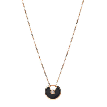 Cartier 18K Pink Gold Diamond Black Onyx XS Amulette de Cartier Pendant Necklace 1 of 5