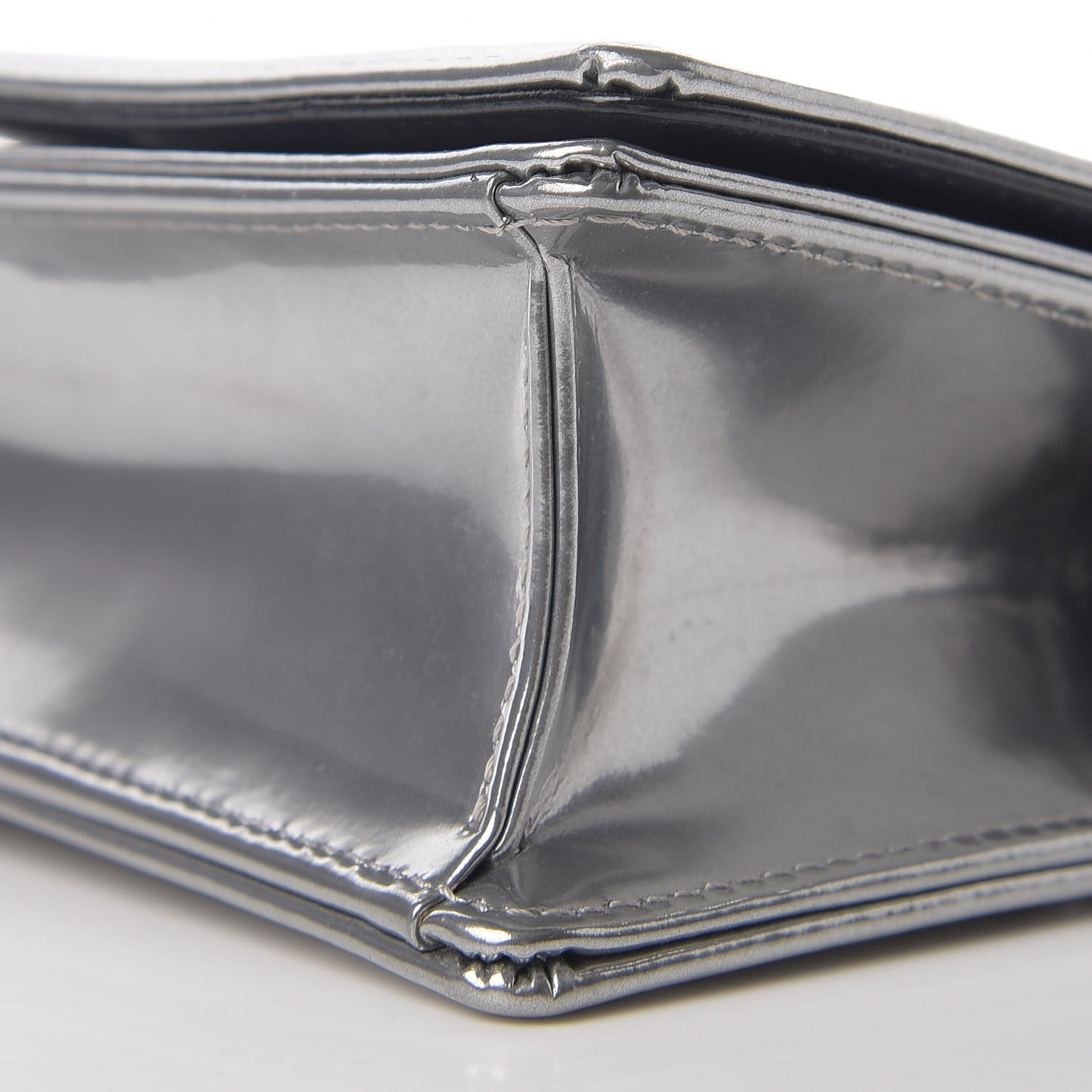 Metallic Patent Micro-Cannage Baby Diorama Flap Bag Silver