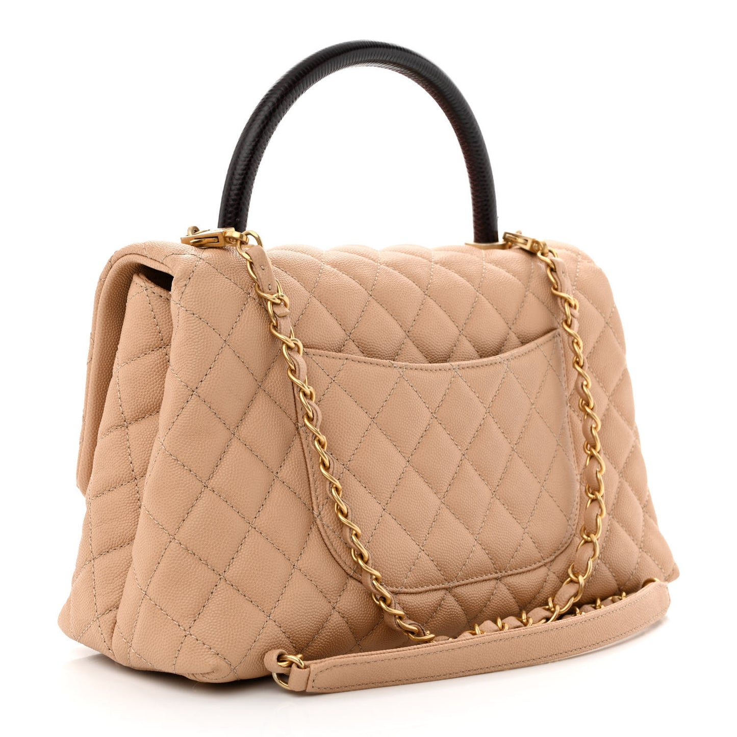 Caviar Lizard Embossed Quilted Small Coco Handle Flap Beige