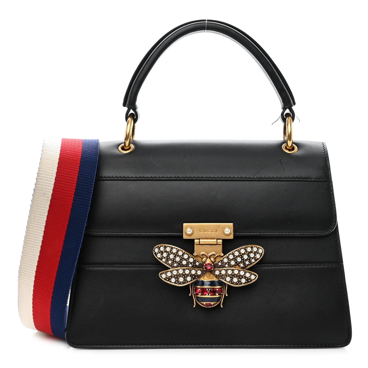 Calfskin Sylvie Web Small Queen Margaret Top Handle Bag Black