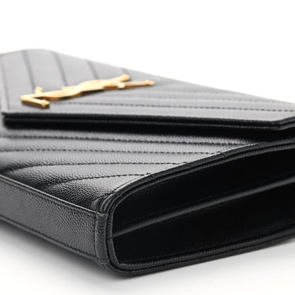 Saint Laurent Grain De Poudre Matelasse Chevron Monogram Chain Wallet Black 6 of 8