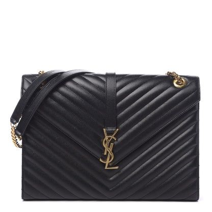 Saint Laurent Grain De Poudre Matelasse Chevron Large Monogram Satchel Black 1 of 9