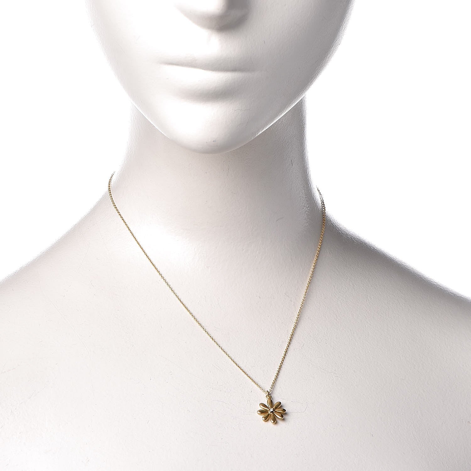 Tiffany 18K Yellow Gold Diamond Flower Pendant Necklace 2 of 7