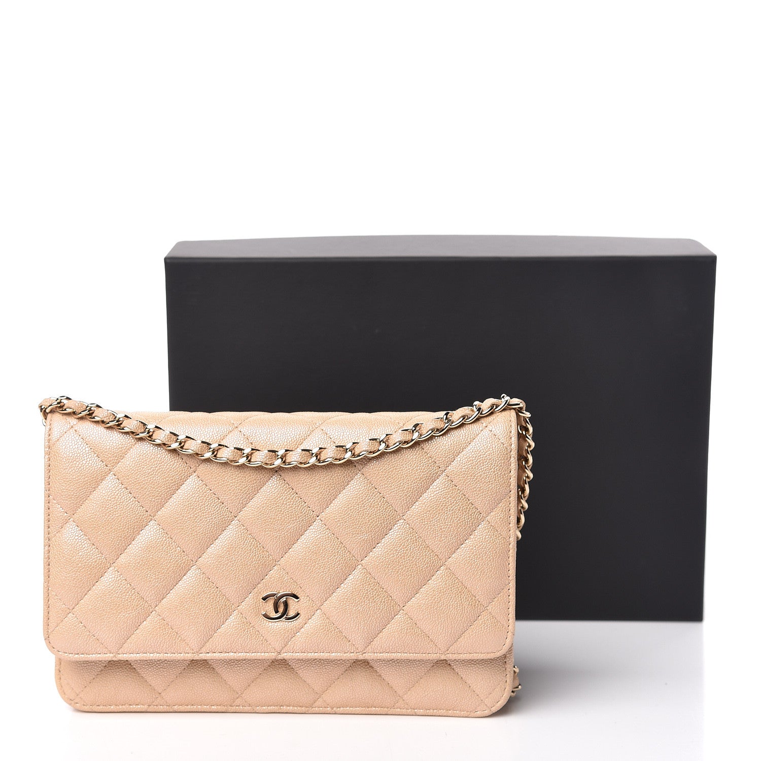 Chanel Iridescent Caviar Quilted Wallet On Chain WOC Beige 14 of 14