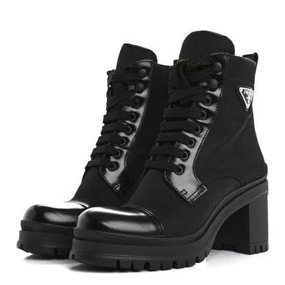 Prada Spazzolato Re-Nylon Metal Triangle Logo Lace Up 55mm Ankle Boots 37.5 Black 4 of 16