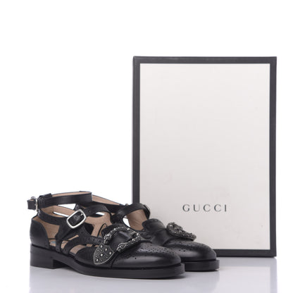 Gucci Calfskin Bee Embroidered Womens Queercore Brogue Wingtip Monk Strap Loafers 37.5 Black 11 of 11