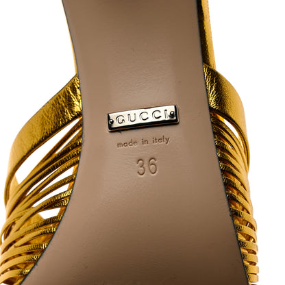 Gucci Metallic Nappa Crawford Knotted Mid Heel Slides 36 Gold 7 of 8