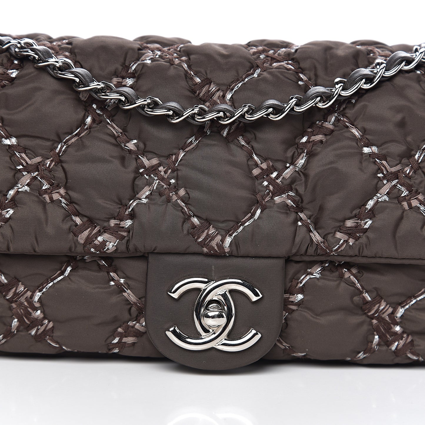 Nylon Quilted Medium Tweed on Stitch Bubble Flap Dark Brown