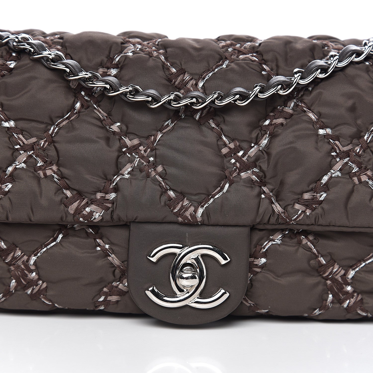 Chanel Nylon Quilted Medium Tweed on Stitch Bubble Flap Dark Brown 9 of 9