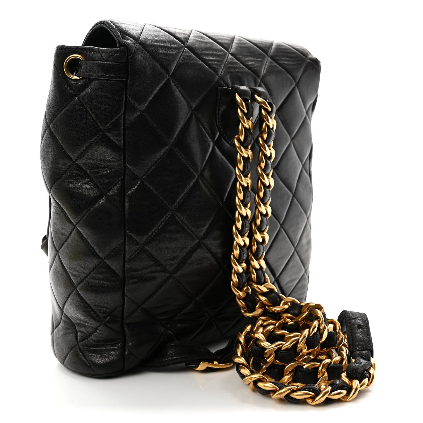 Lambskin Quilted Drawstring Backpack Black