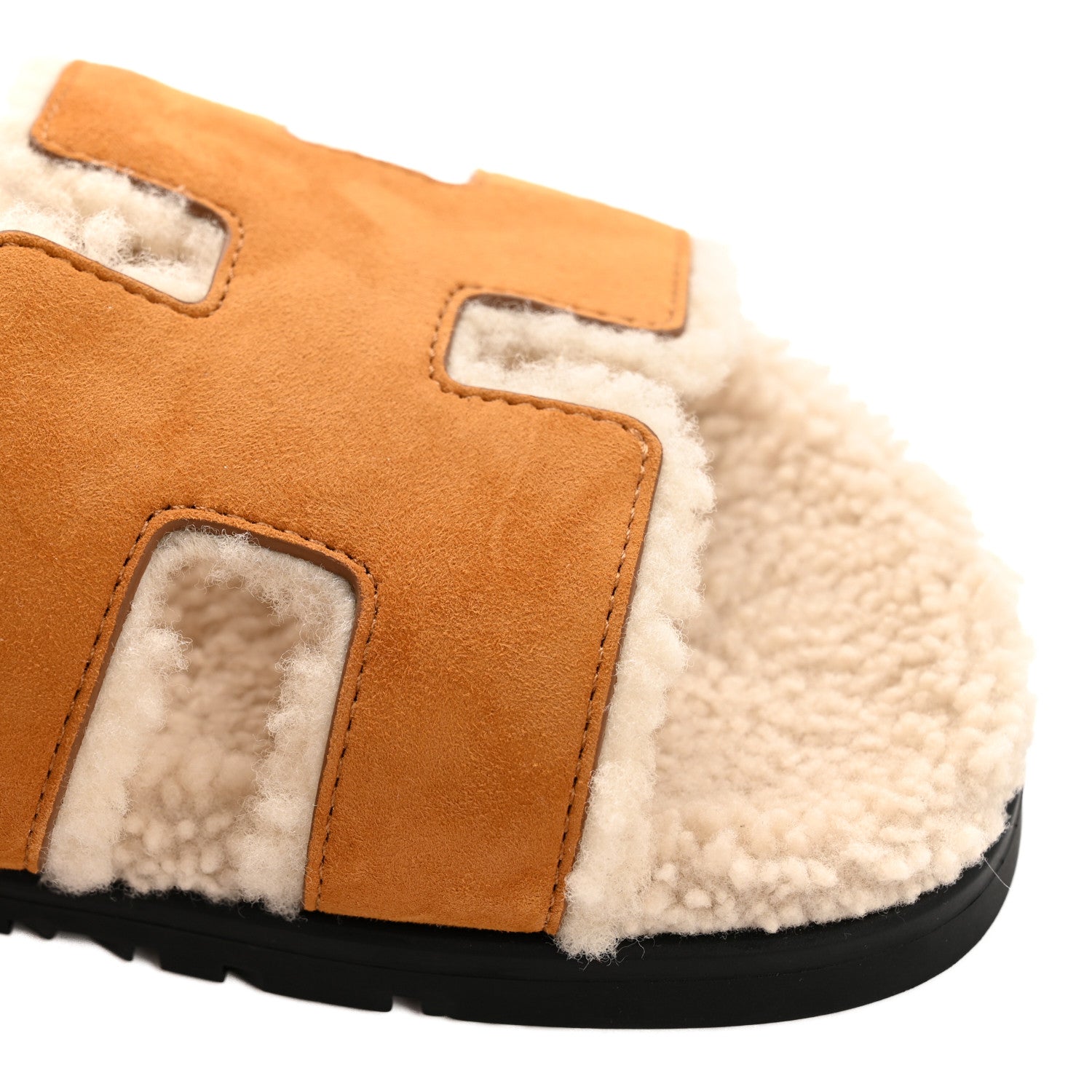 Hermes Suede Goatskin Woolskin Womens Chypre Sandals 39 Brun Fume Ecru 10 of 10