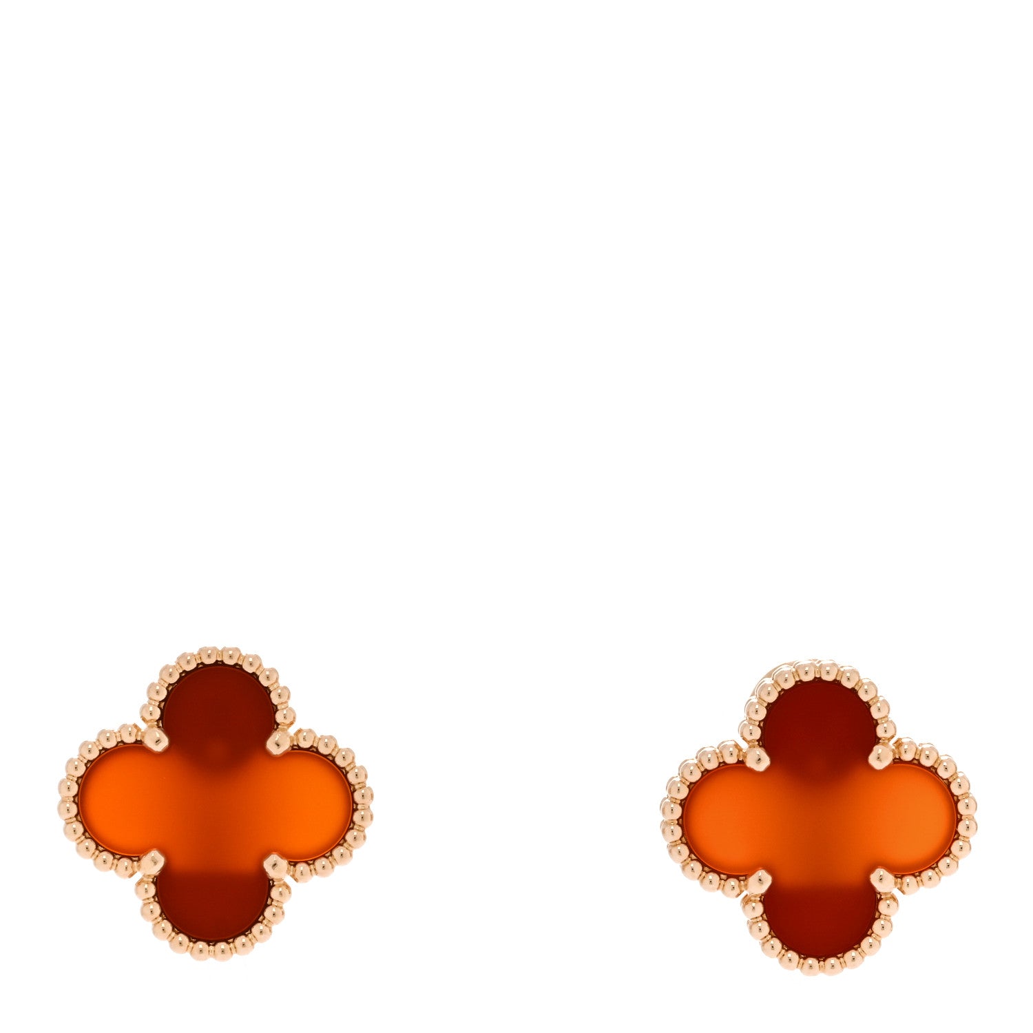 Van Cleef & Arpels 18K Yellow Gold Carnelian Vintage Alhambra Earrings 1 of 5