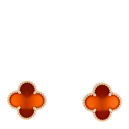 Van Cleef & Arpels 18K Yellow Gold Carnelian Vintage Alhambra Earrings 1 of 5