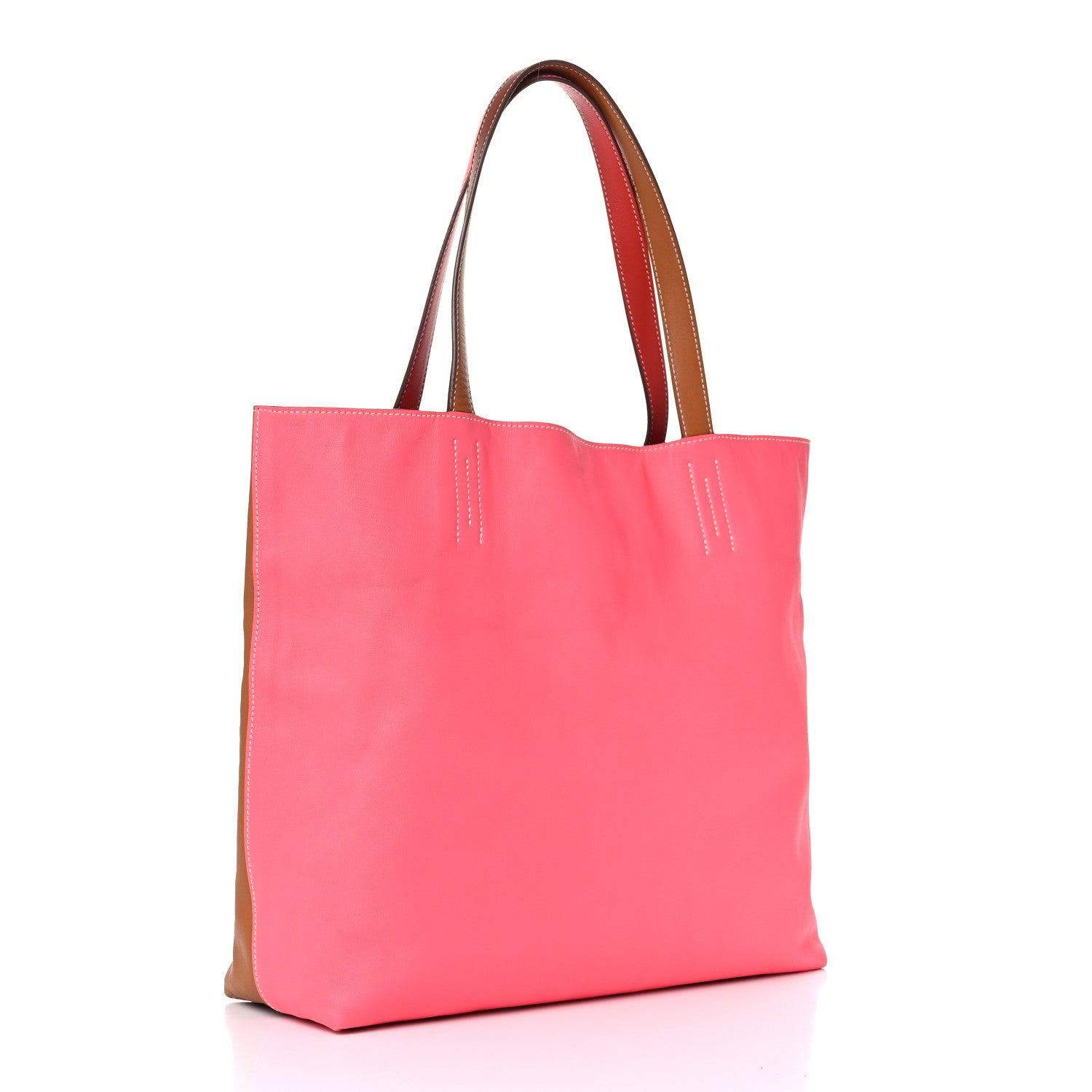 Hermes Veau Sikkim Swift Double Sens 30 Reversible Tote Gold Rose Azalee Rouge Casaque Brique 2 of 14