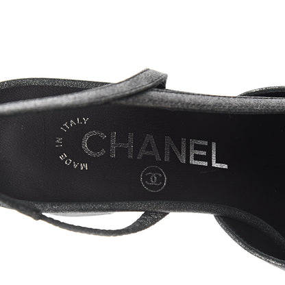 Chanel Lambskin Grosgrain Cap Toe CC Slingback Sandals 35 Black Silver 7 of 10