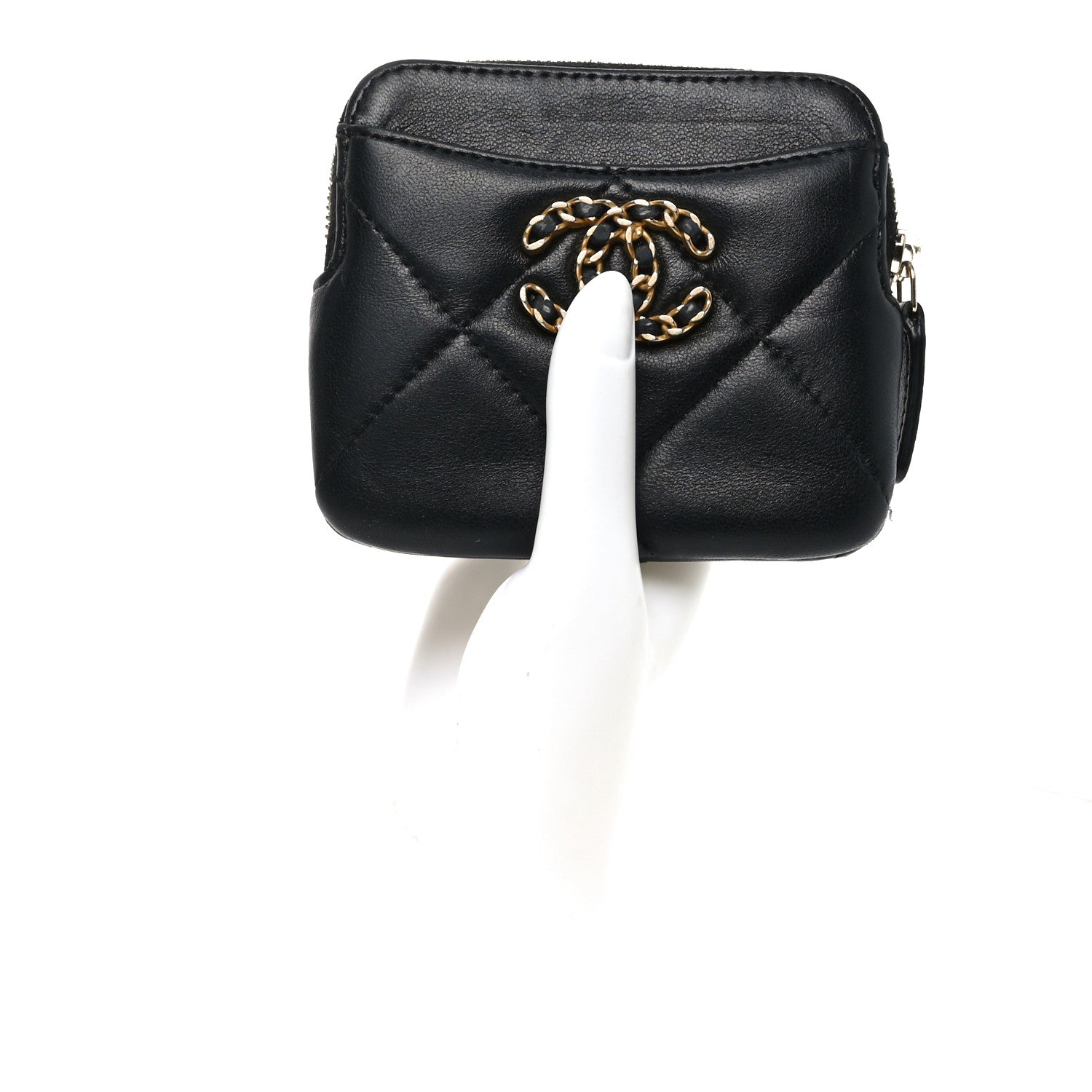 Chanel Lambskin Quilted Chanel 19 Zip Card Holder Wallet Black 2 of 7