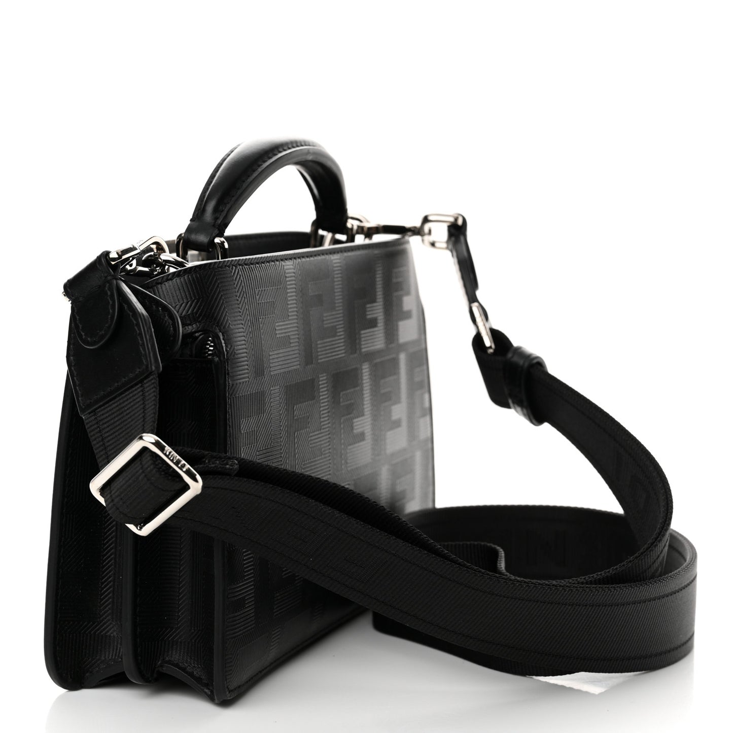 Calfskin Striped Texture FF Peekaboo I See U X Cross Satchel Black