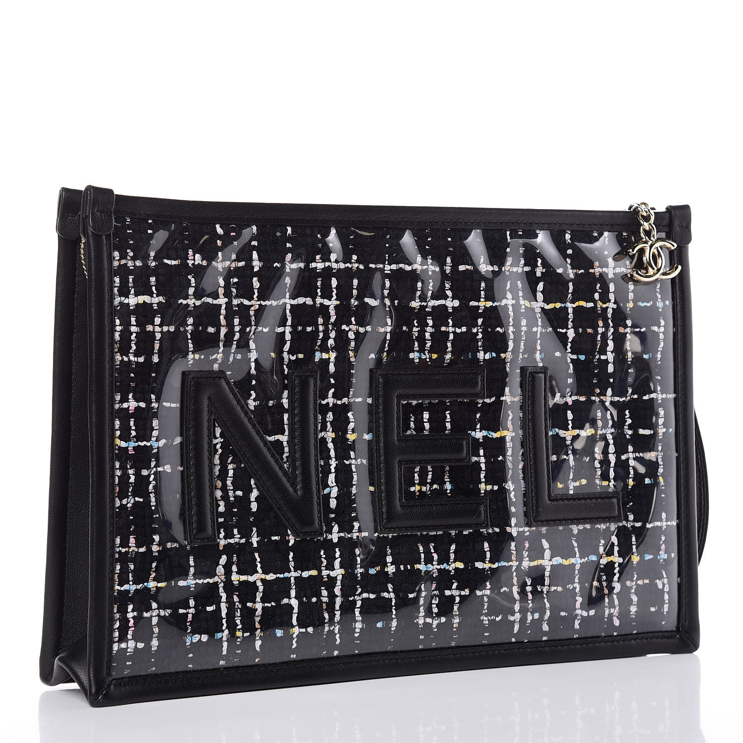 Chanel Tweed PVC Lambskin Large Pouch Black 3 of 10