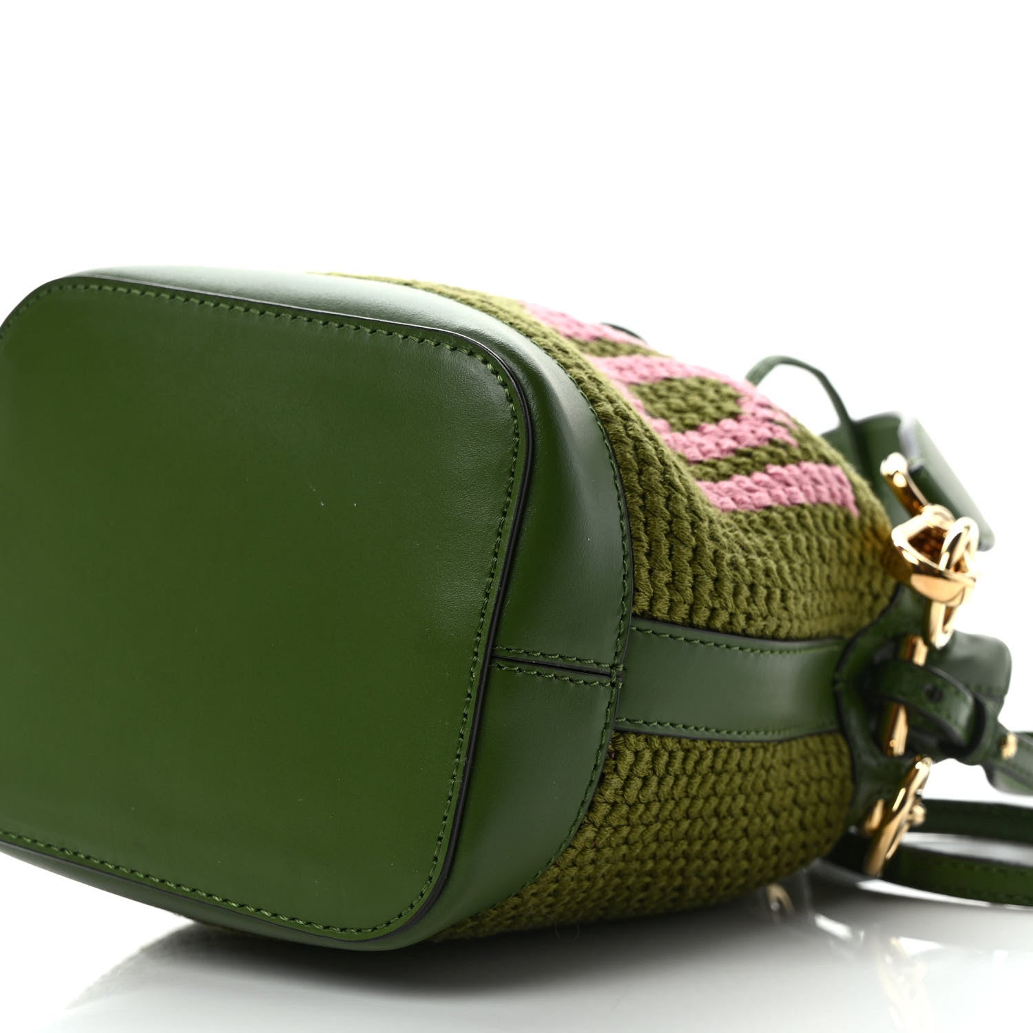 Fendi Crochet Vitello King F is Fendi Logo Woven Mini Mon Tresor Bucket Bag Verde Militare Rosa 8 of 8