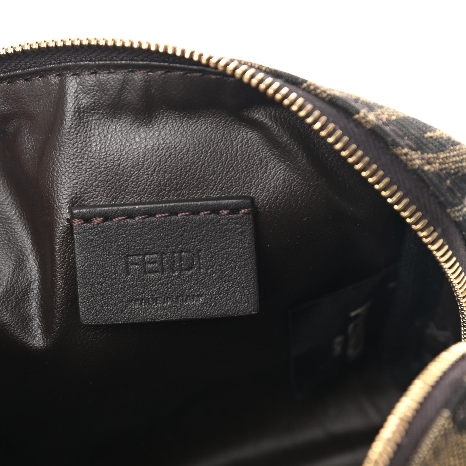 Fendi X SARAH COLEMAN Fabric Jacquard Vitello King FF Vertigo Small Trapezoid Beauty Pouch Tobacco Moro Black 6 of 7