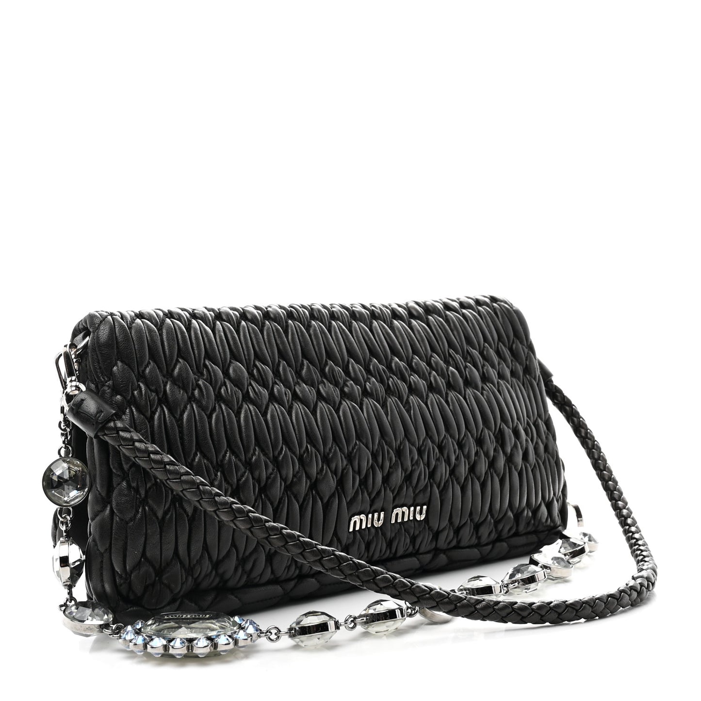 Nappa Matelasse Crystal Flap Clutch Black