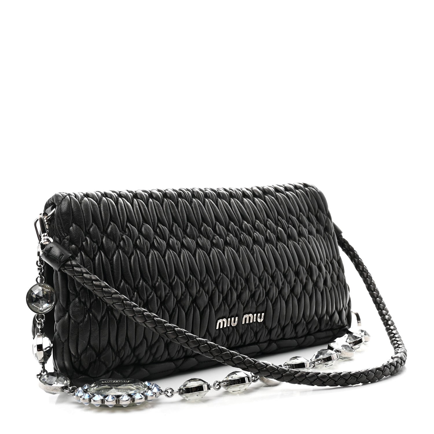 Miu Miu Nappa Matelasse Crystal Flap Clutch Black 3 of 10