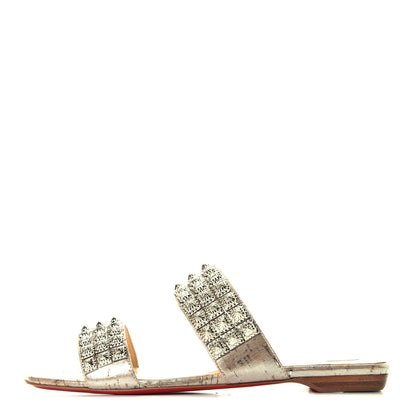 Christian Louboutin Liege Pepite Studded Myriadiam Flat Slide Sandals 39 Silver 1 of 8