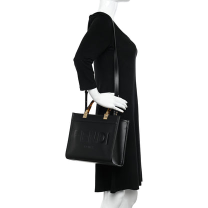 Fendi Vitello King Plexiglass Logo Embossed Small Fendi Sunshine Shopper Tote Black 2 of 9