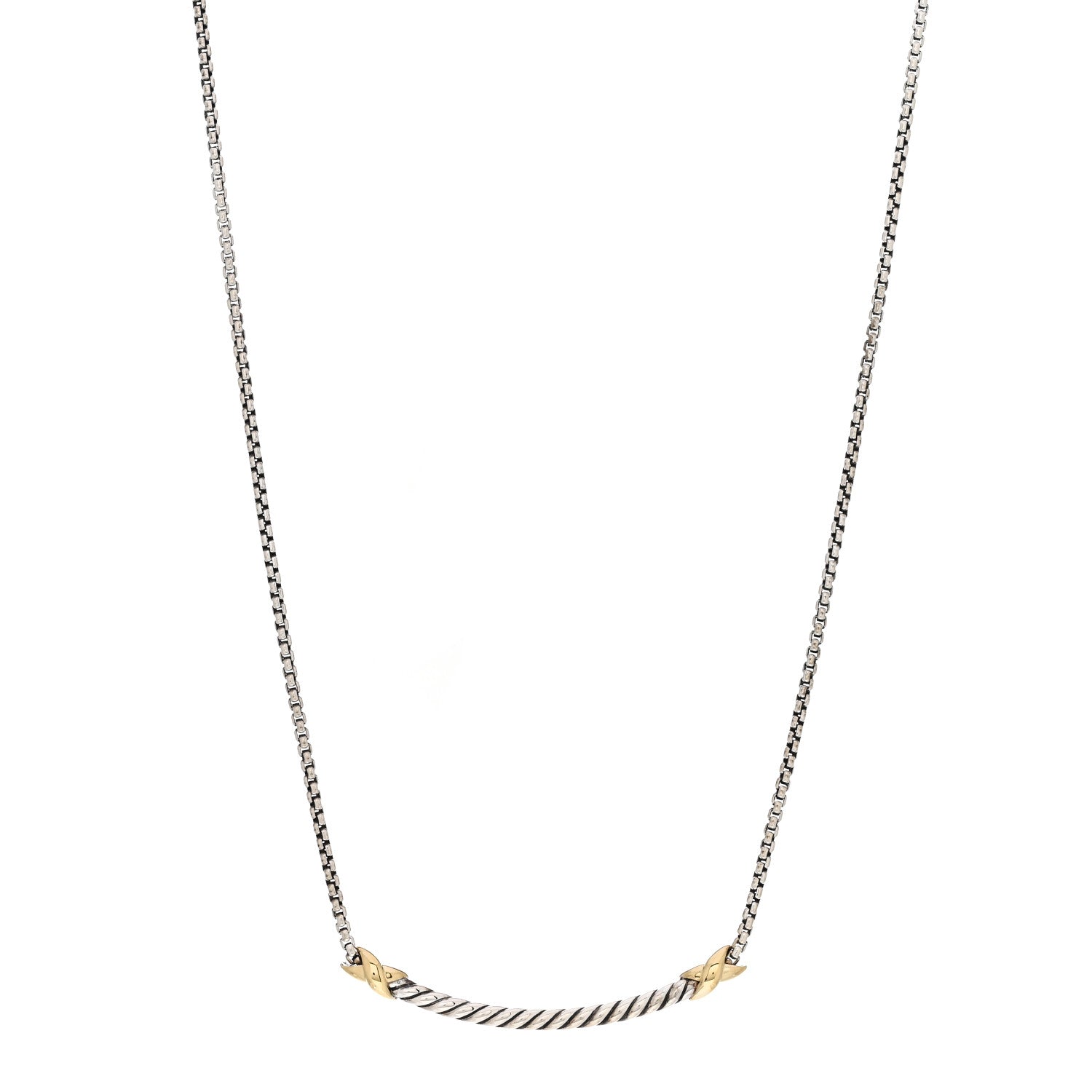 David Yurman Sterling Silver 18K Yellow Gold Petite X Bar Station Necklace 1 of 4