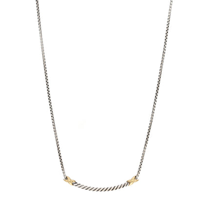 David Yurman Sterling Silver 18K Yellow Gold Petite X Bar Station Necklace 1 of 4