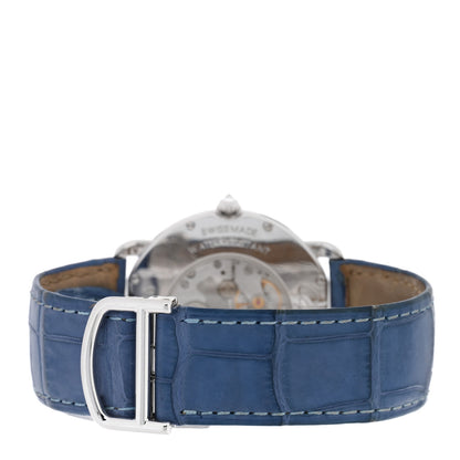 Cartier 18K White Gold Alligator Diamond Bezel 36mm Ronde Louis Manual Winding Watch Blue 3 of 4