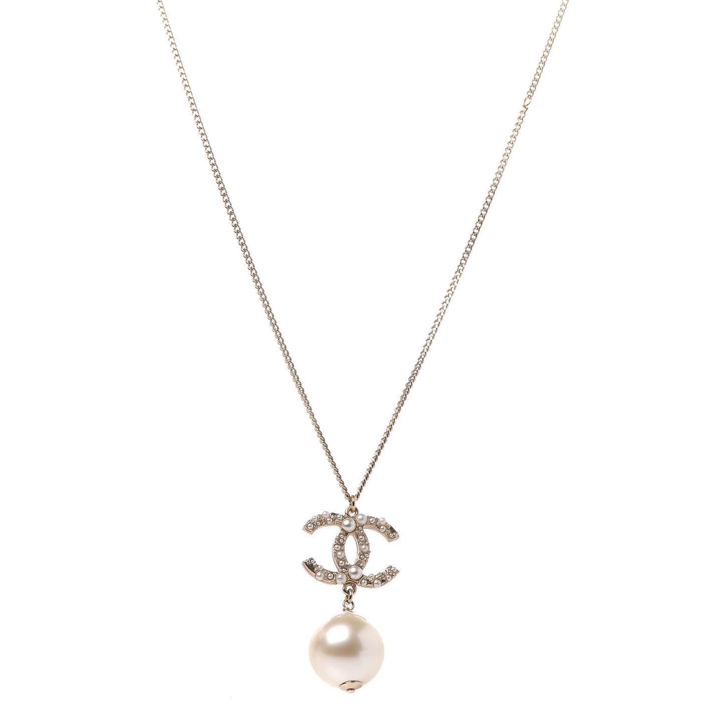 Pearl CC Drop Necklace Gold