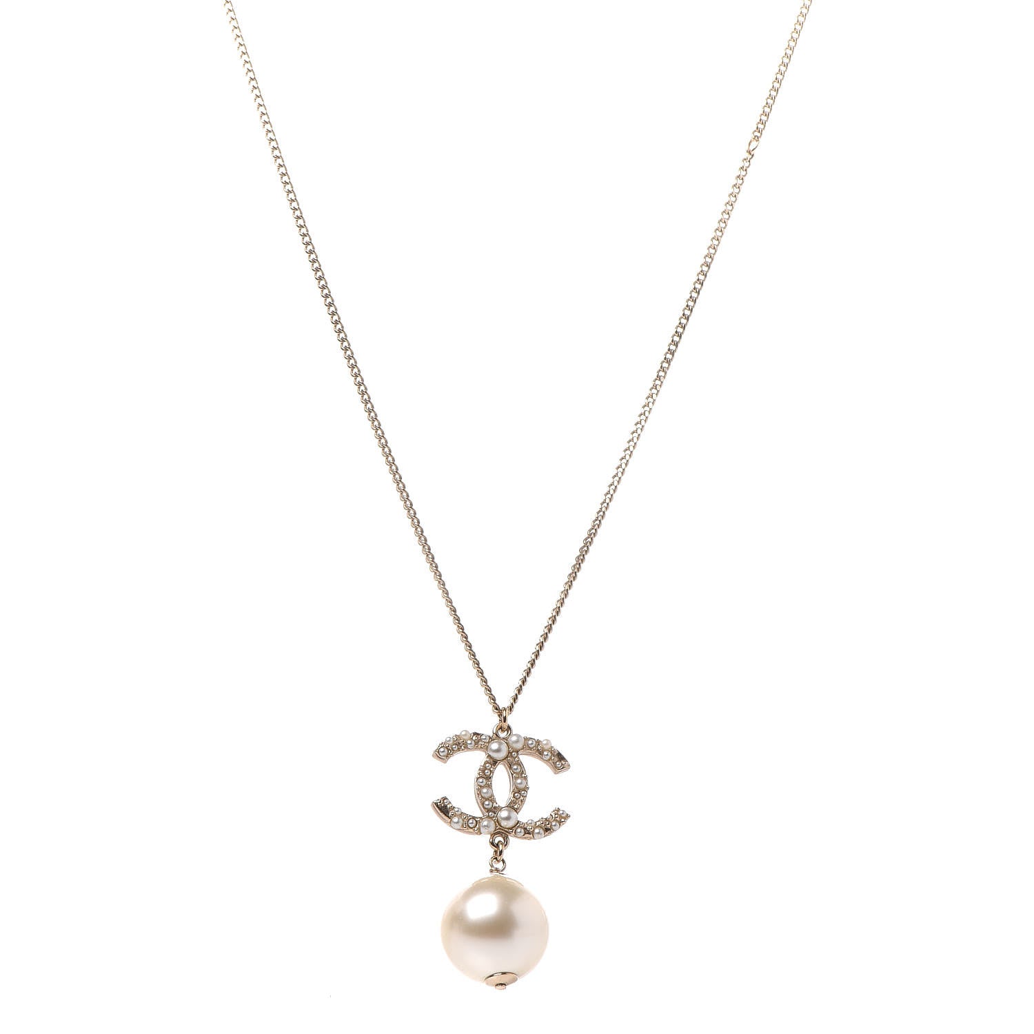Chanel Pearl CC Drop Necklace Gold 1 of 7