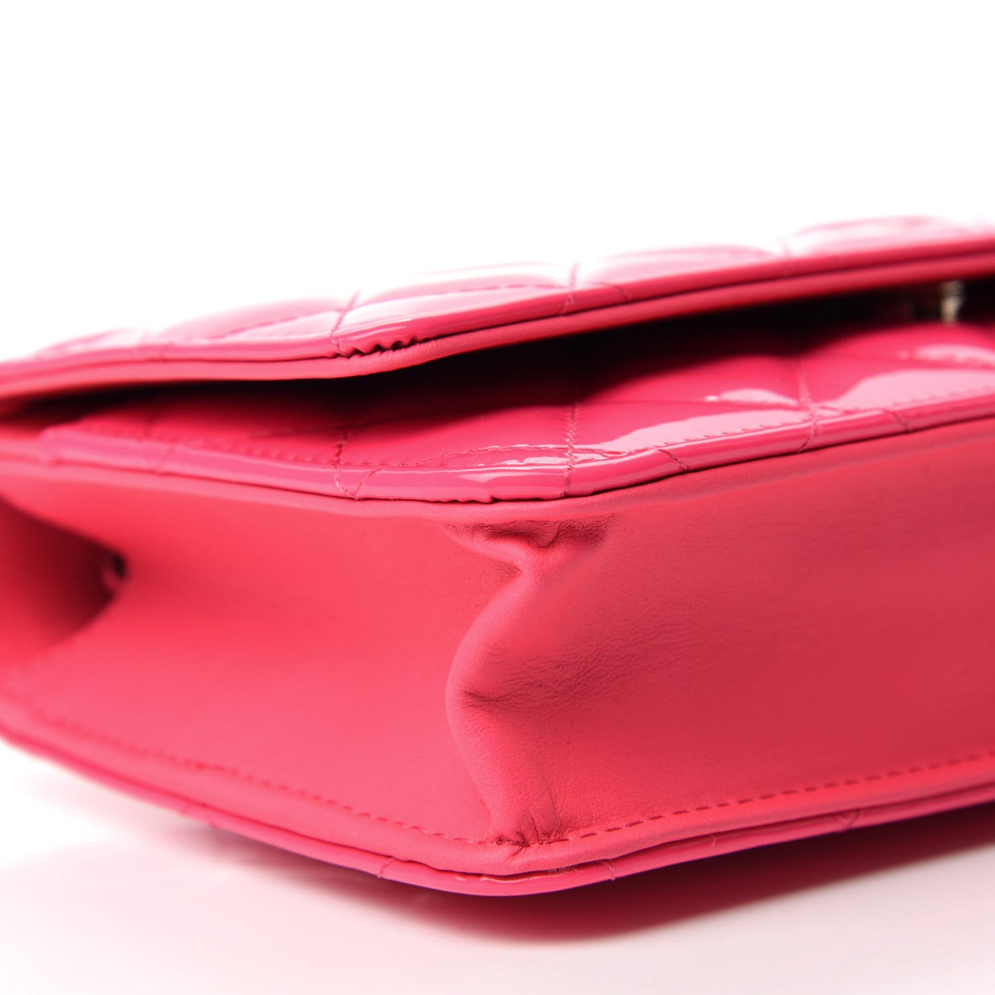 Patent Calfskin Quilted Wallet On Chain WOC Pink