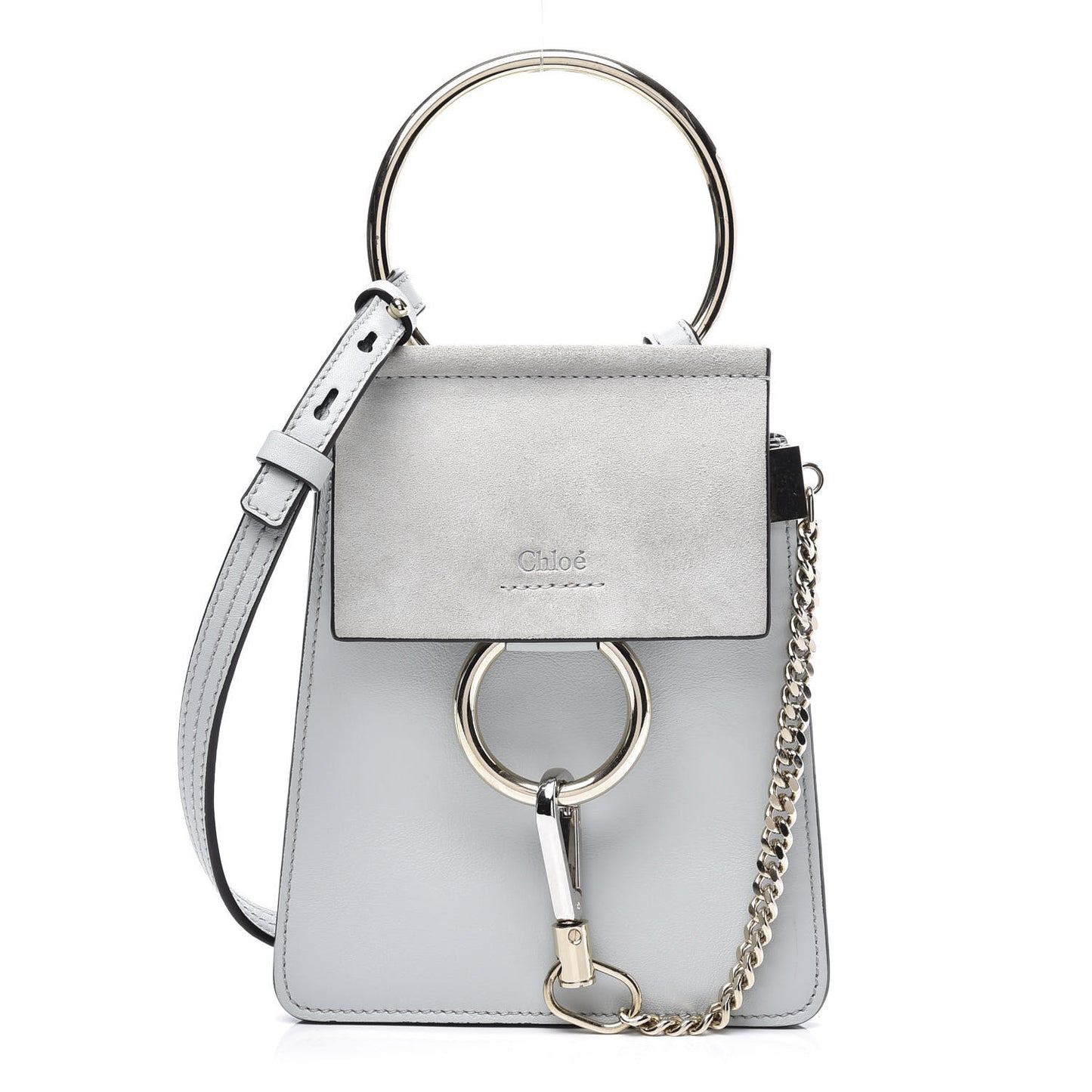 Suede Calfskin Mini Faye Bracelet Bag Airy Grey