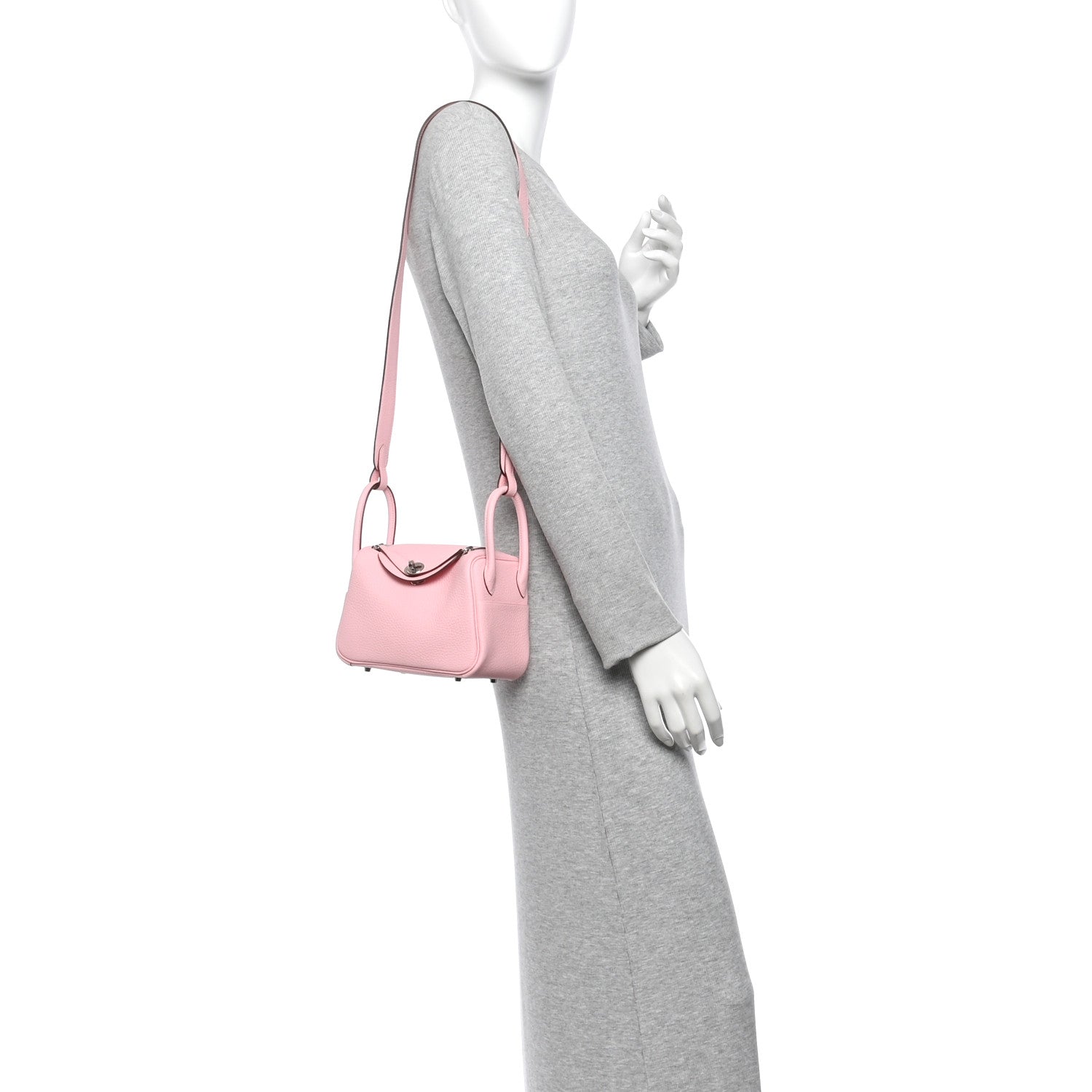 Hermes Taurillon Clemence Verso Mini Lindy 20 Rose Sakura Gris Perle 2 of 11