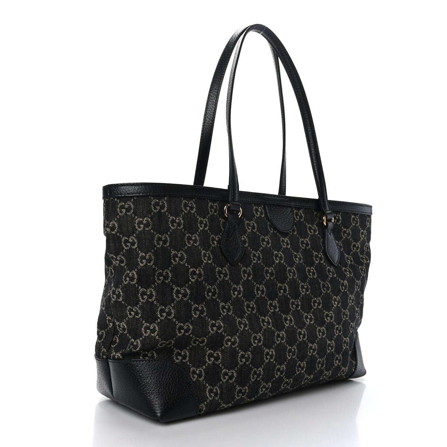 Gucci Jacquard Black Denim GG Monogram Medium Ophidia Shopping Tote Black Ivory 3 of 9