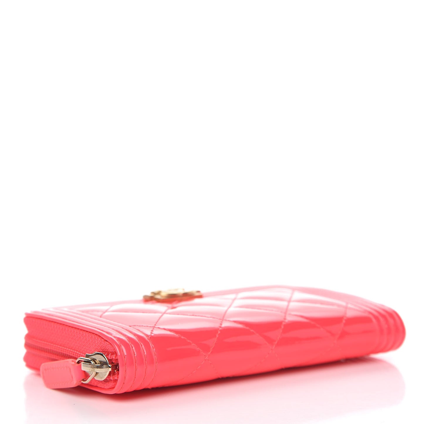 Patent Quilted Small Boy Zip Around Wallet Pink