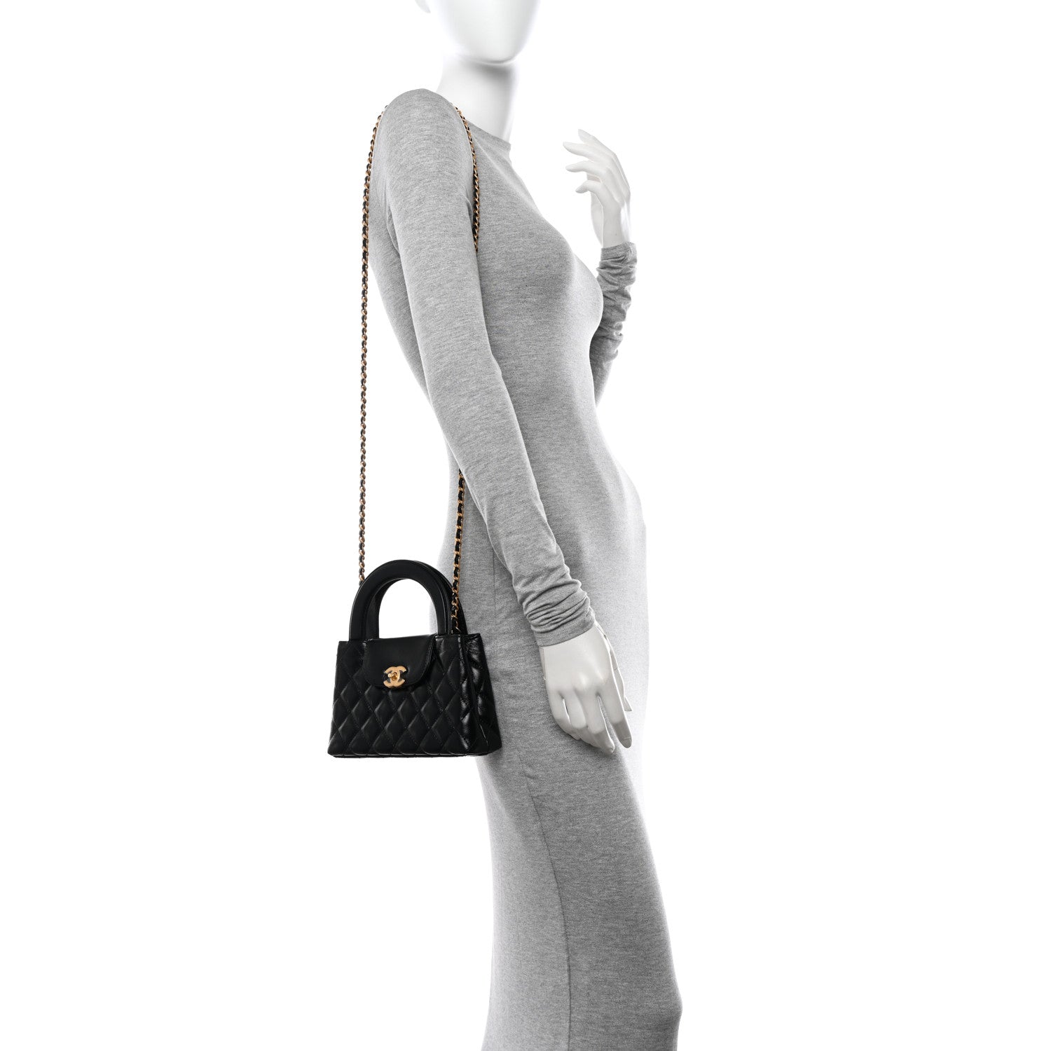 Chanel Shiny Aged Calfskin Quilted Nano Kelly Shopper Black 2 of 11