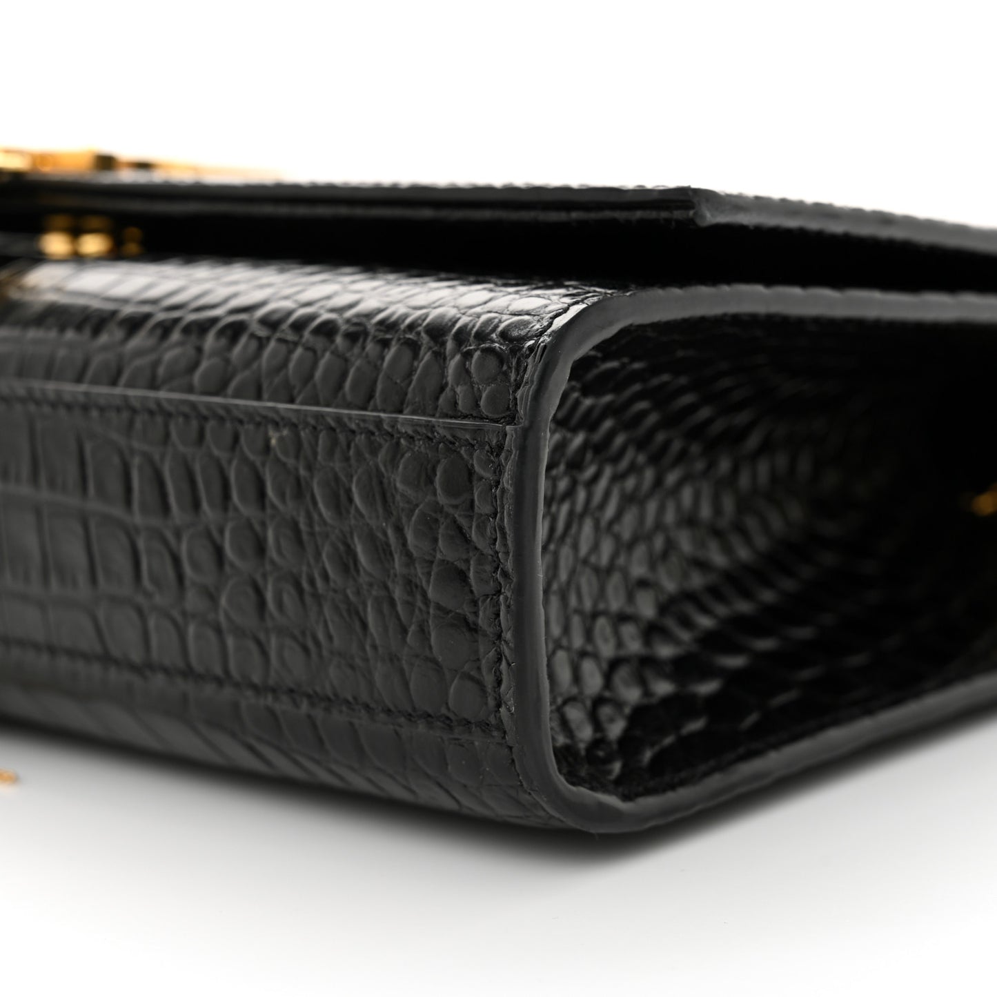 Calfskin Crocodile Embossed Medium Classic Monogram Kate Tassel Satchel Black