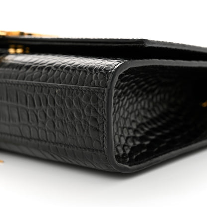 Saint Laurent Calfskin Crocodile Embossed Medium Classic Monogram Kate Tassel Satchel Black 10 of 13