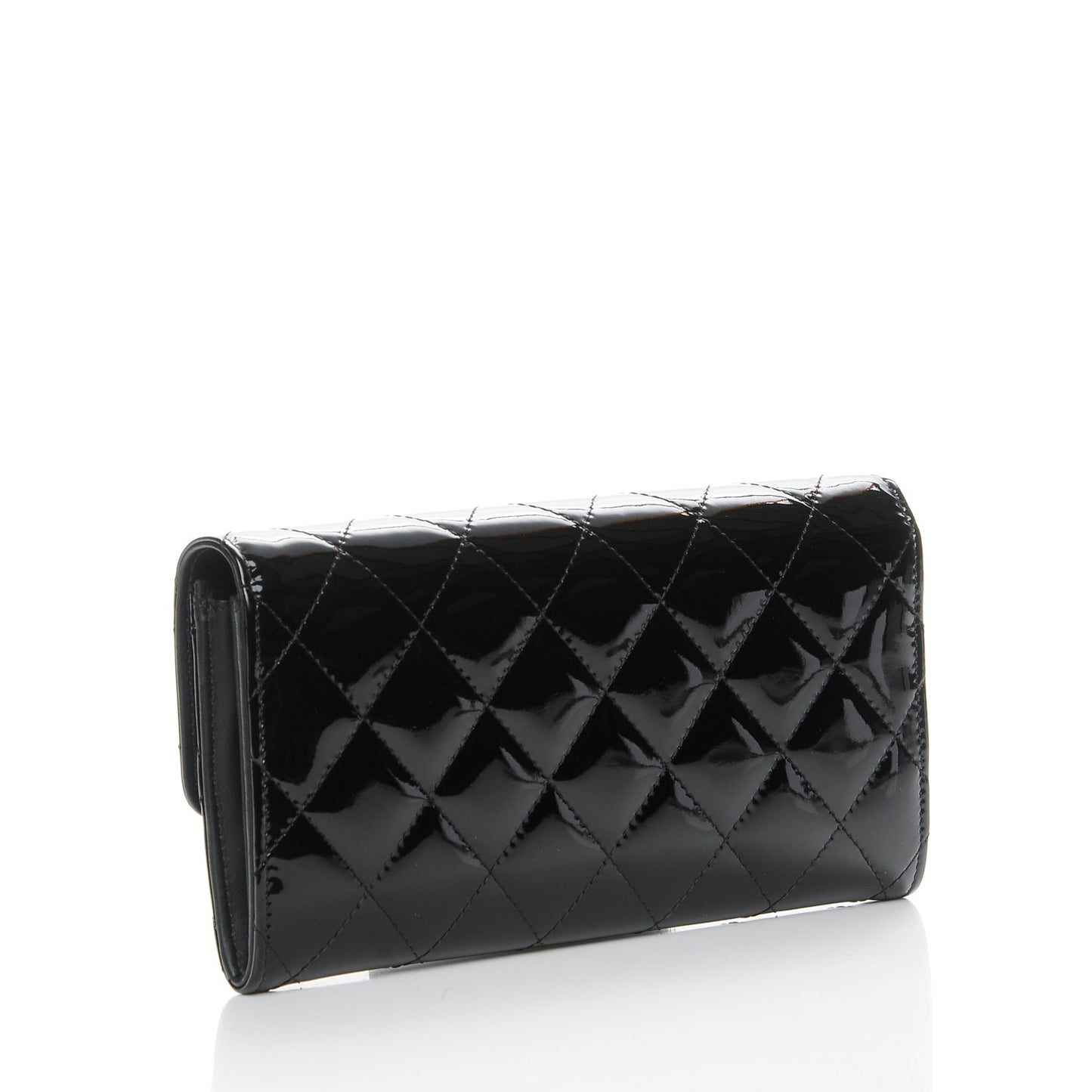 Patent Calfskin Quilted Large Flap Wallet Black