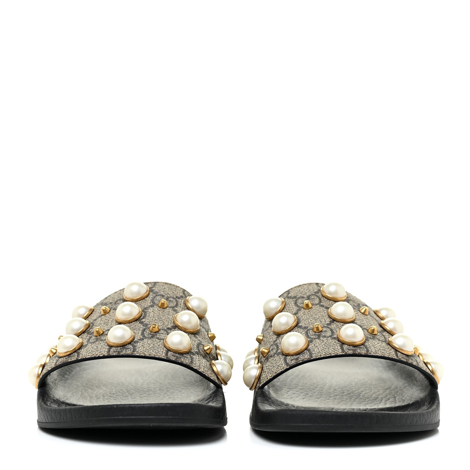 Gucci GG Supreme Monogram Slide Pearls Sandals 36 Beige 2 of 9