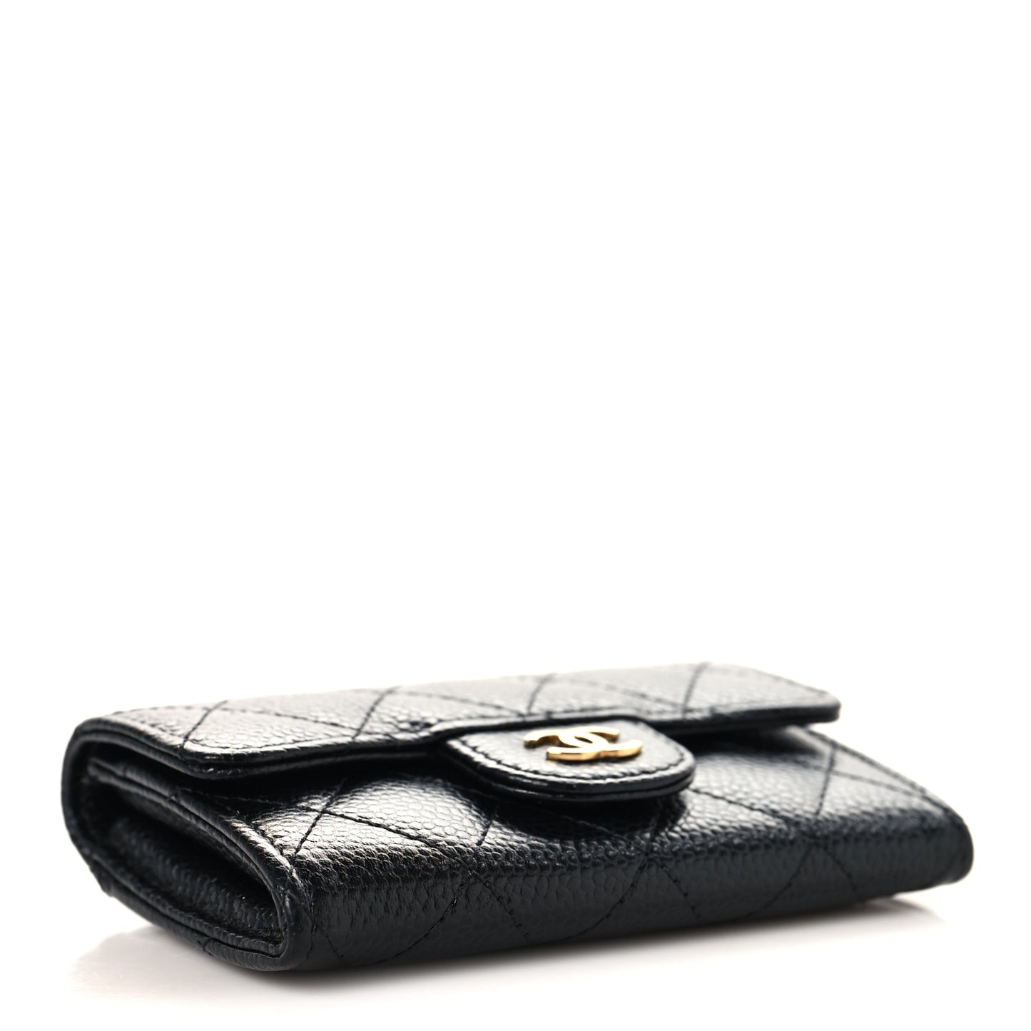 Caviar Quilted Flap Card Holder Wallet Black