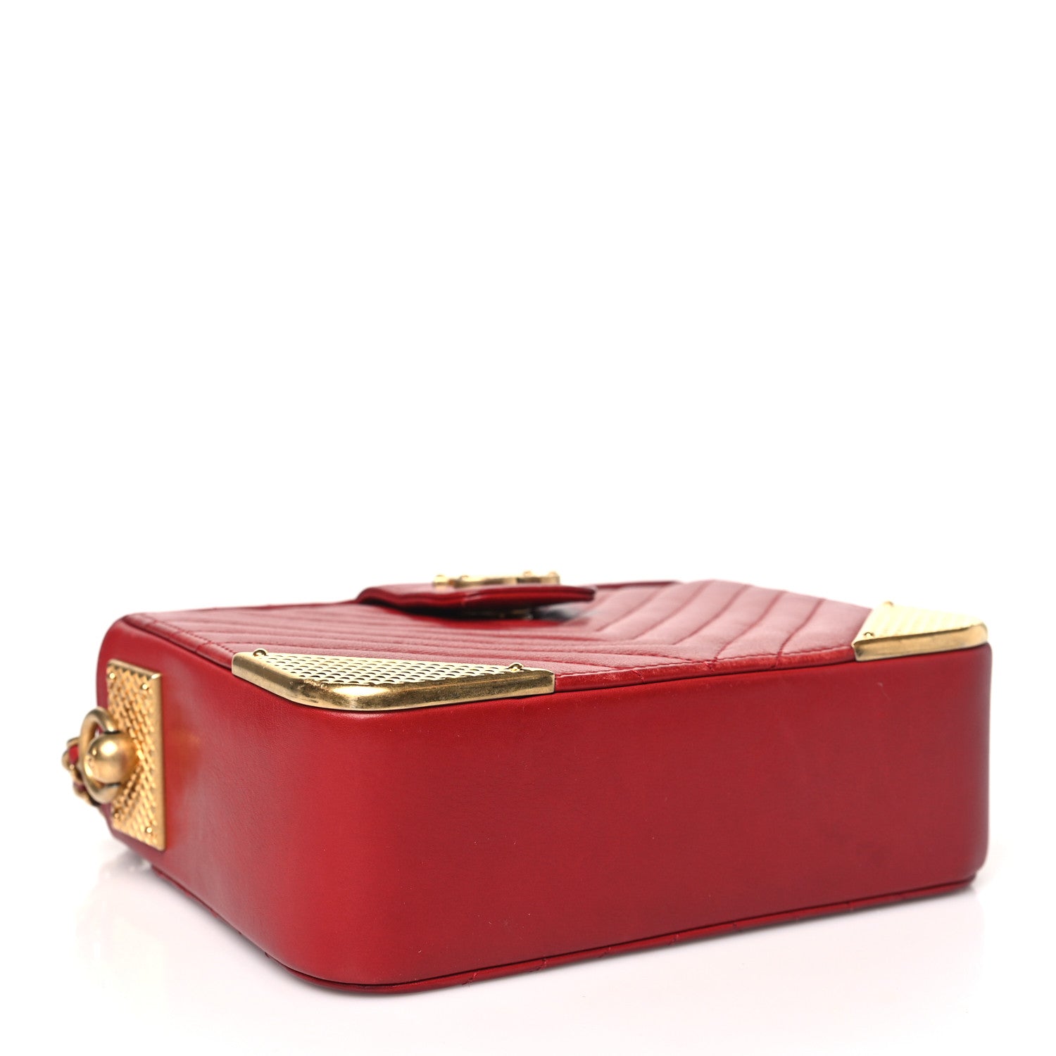 Chanel Calfskin Chevron Quilted Rock The Corner Minaudiere Bag Red 4 of 11