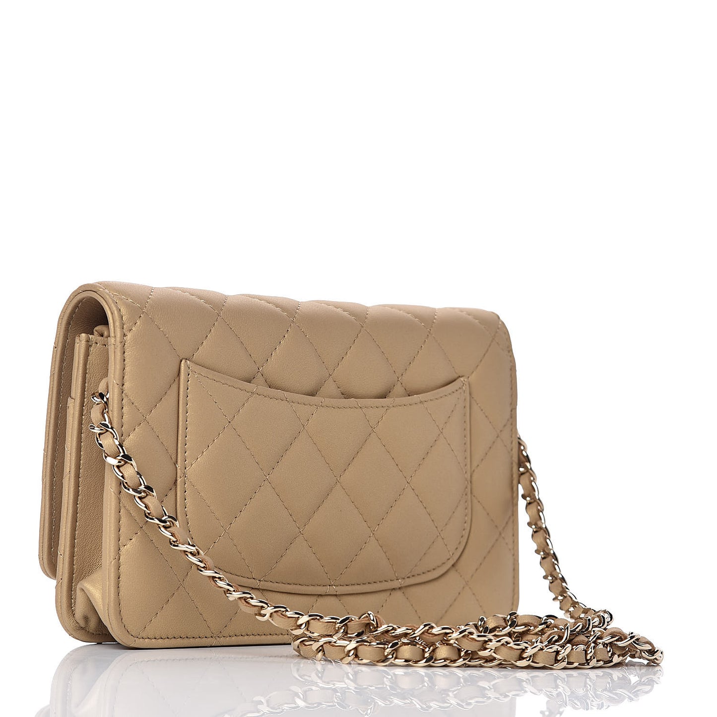 Metallic Lambskin Quilted Wallet On Chain WOC Gold