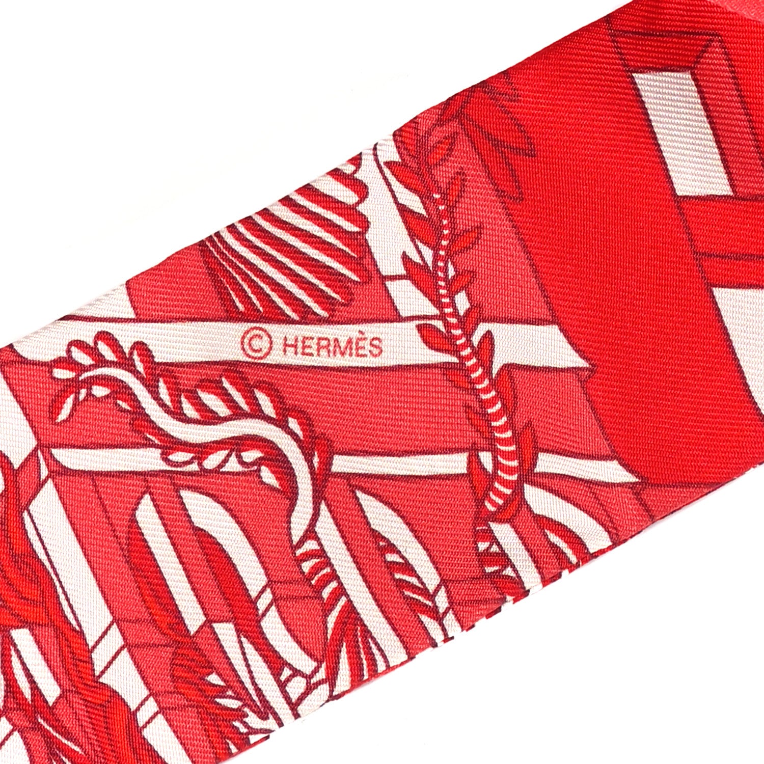 Hermes Silk Animapolis Twilly Rouge White 5 of 5