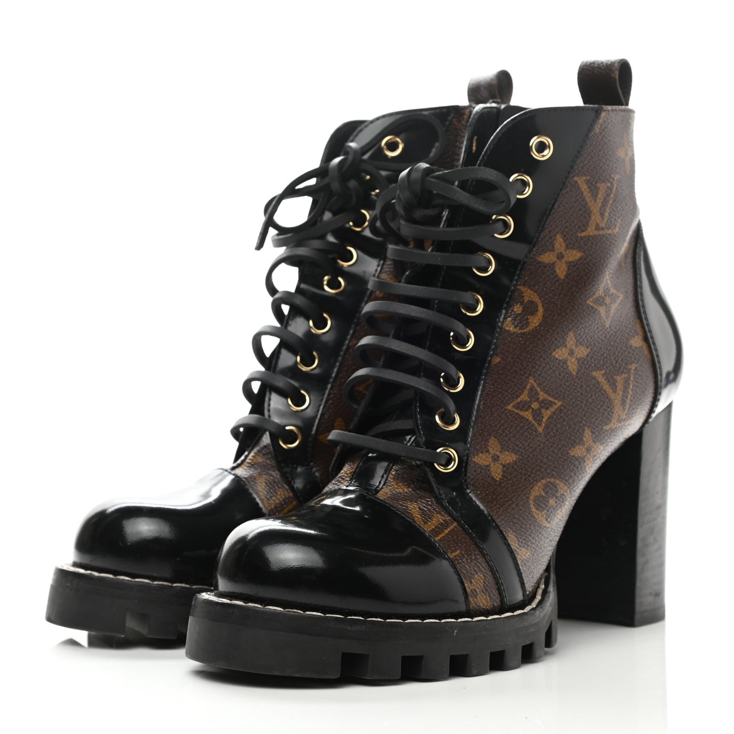 Patent Calfskin Monogram Star Trail Ankle Boots 40 Black